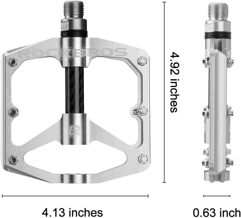 imageRock BROS Mountain Bike Pedals Flat Bicycle Pedals 916 Lightweight Road Bike Pedals Carbon Fiber Sealed Bearing Flat Pedals for MTBSilver