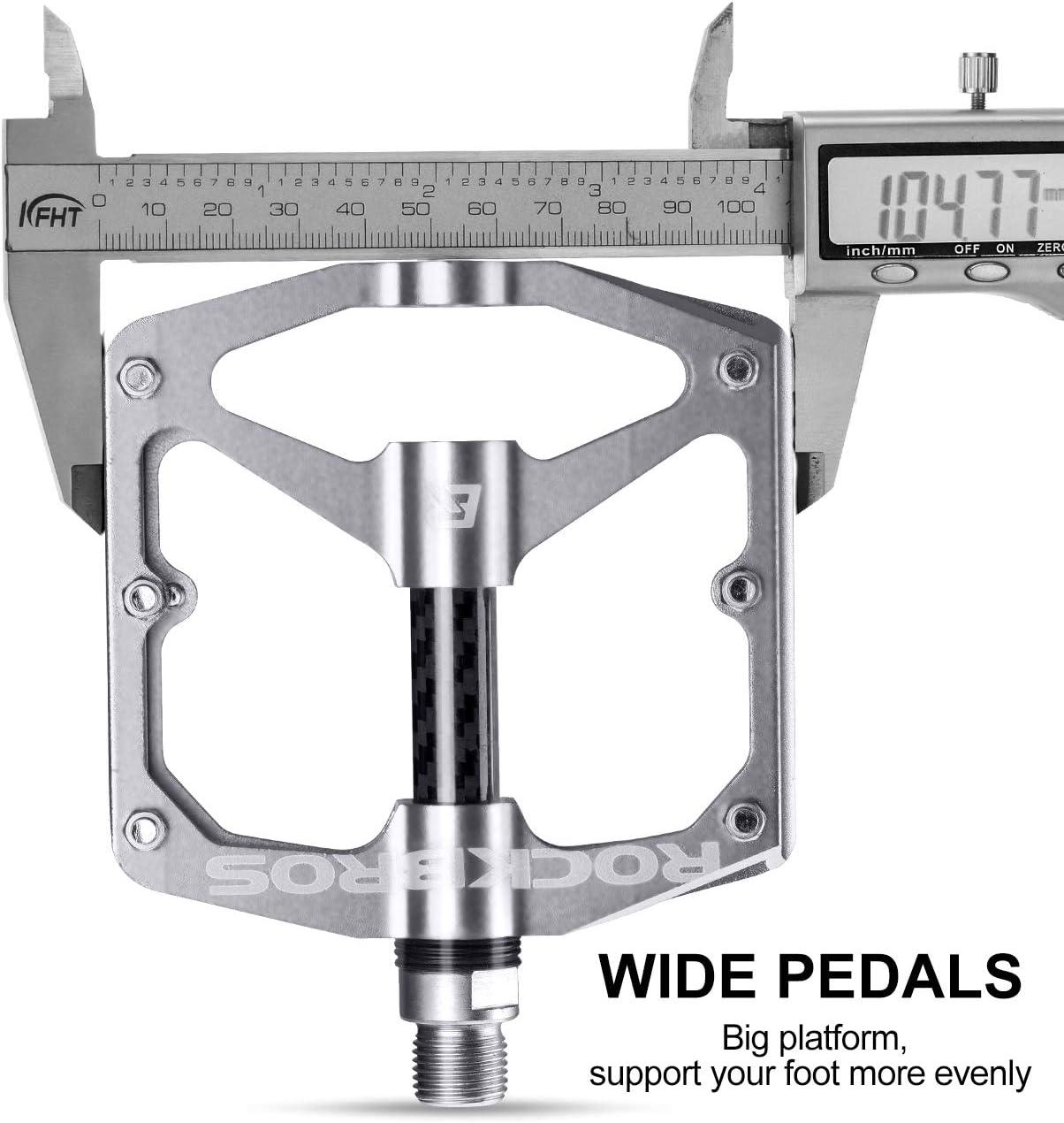 imageRock BROS Mountain Bike Pedals Flat Bicycle Pedals 916 Lightweight Road Bike Pedals Carbon Fiber Sealed Bearing Flat Pedals for MTBSilver