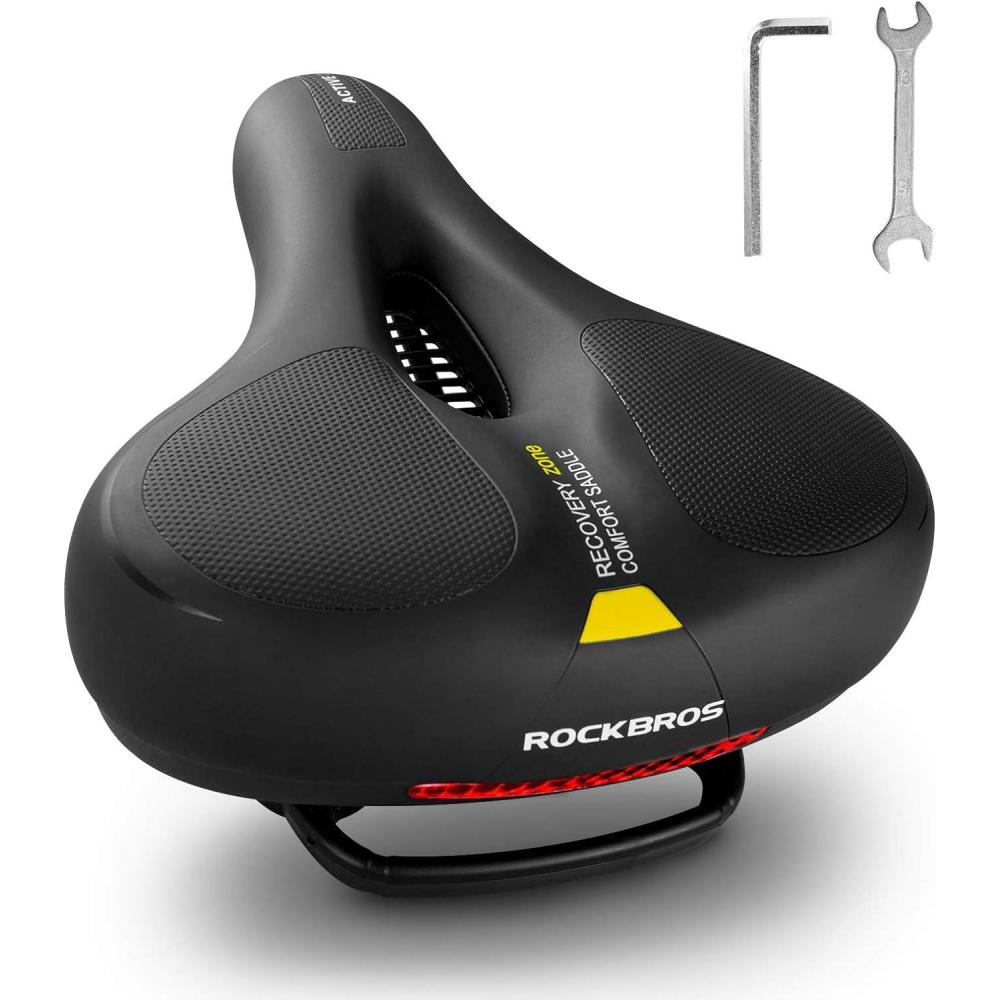imageROCKBROS Bike Seat Cushion for Men Women with Dual Shock Absorbing Ball Memory Foam Ergonomic Bike Saddle Handle for Easy Transport Soft Wide Waterproof Exercise Bicycle Seat for Peloton Road BikeYellow