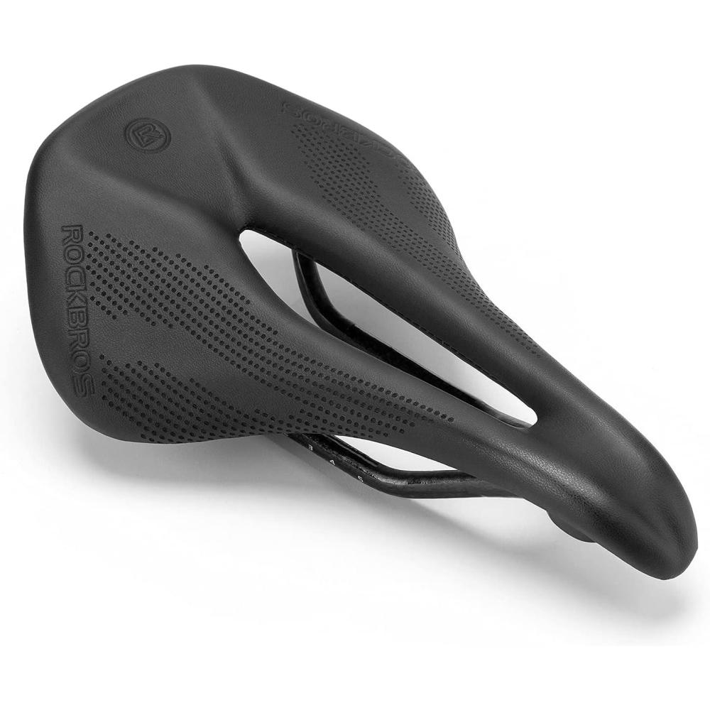 imageROCKBROS Bike Seat Lightweight Carbon Fiber Bike Saddle Comfortable Road Bike Seat Bicycle Accessories for Men Women Pneumatic Cycling Saddle Cushion Shock Absorbing for Road MTB Mountain Bikes152MM Width