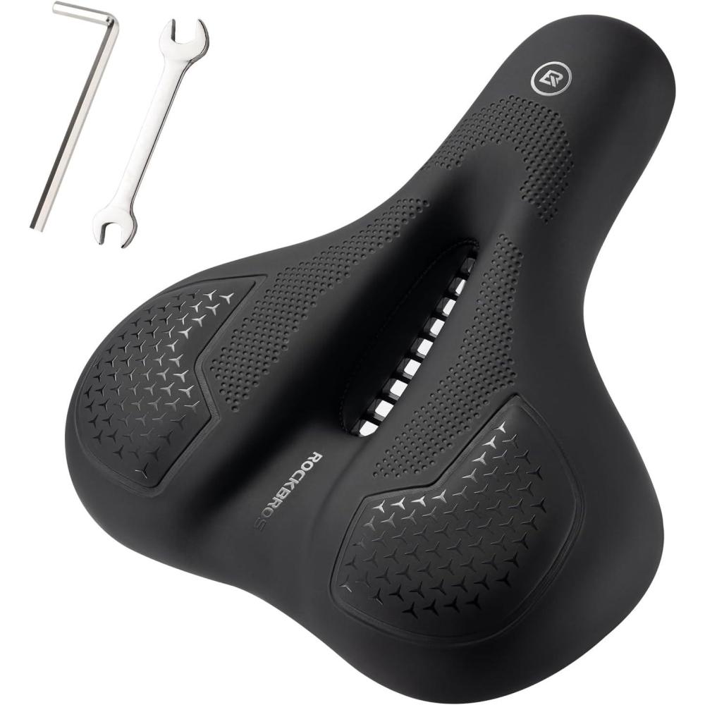 imageROCKBROS Bike Seat for Men Women Comfort Wide Gel Bike Seat ReplacementBreathable Waterproof Padded Bicycle Saddle Compatible with CruiserMountainFat BikesBlackGel