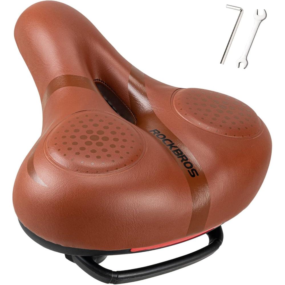 imageROCKBROS Bike Seat for Men Women Comfort Wide Gel Bike Seat ReplacementBreathable Waterproof Padded Bicycle Saddle Compatible with CruiserMountainFat BikesBrown