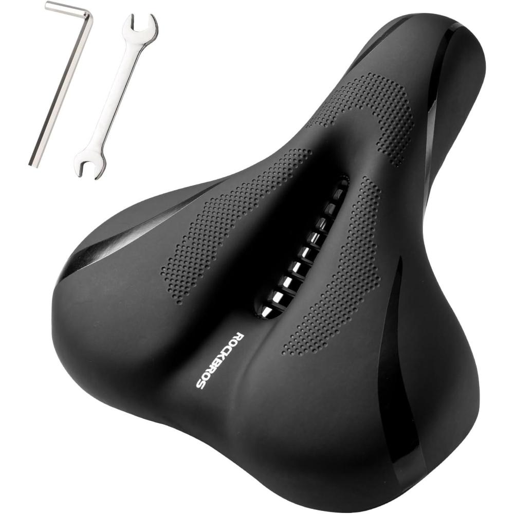 imageROCKBROS Bike Seat for Men Women Comfort Wide Gel Bike Seat ReplacementBreathable Waterproof Padded Bicycle Saddle Compatible with CruiserMountainFat BikesBlackFoam