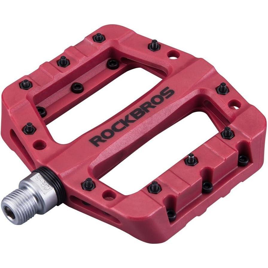 imageROCKBROS MTB Pedals Mountain Bike Pedals Lightweight Nylon Fiber Bicycle Platform Pedals for BMX MTB 916Red