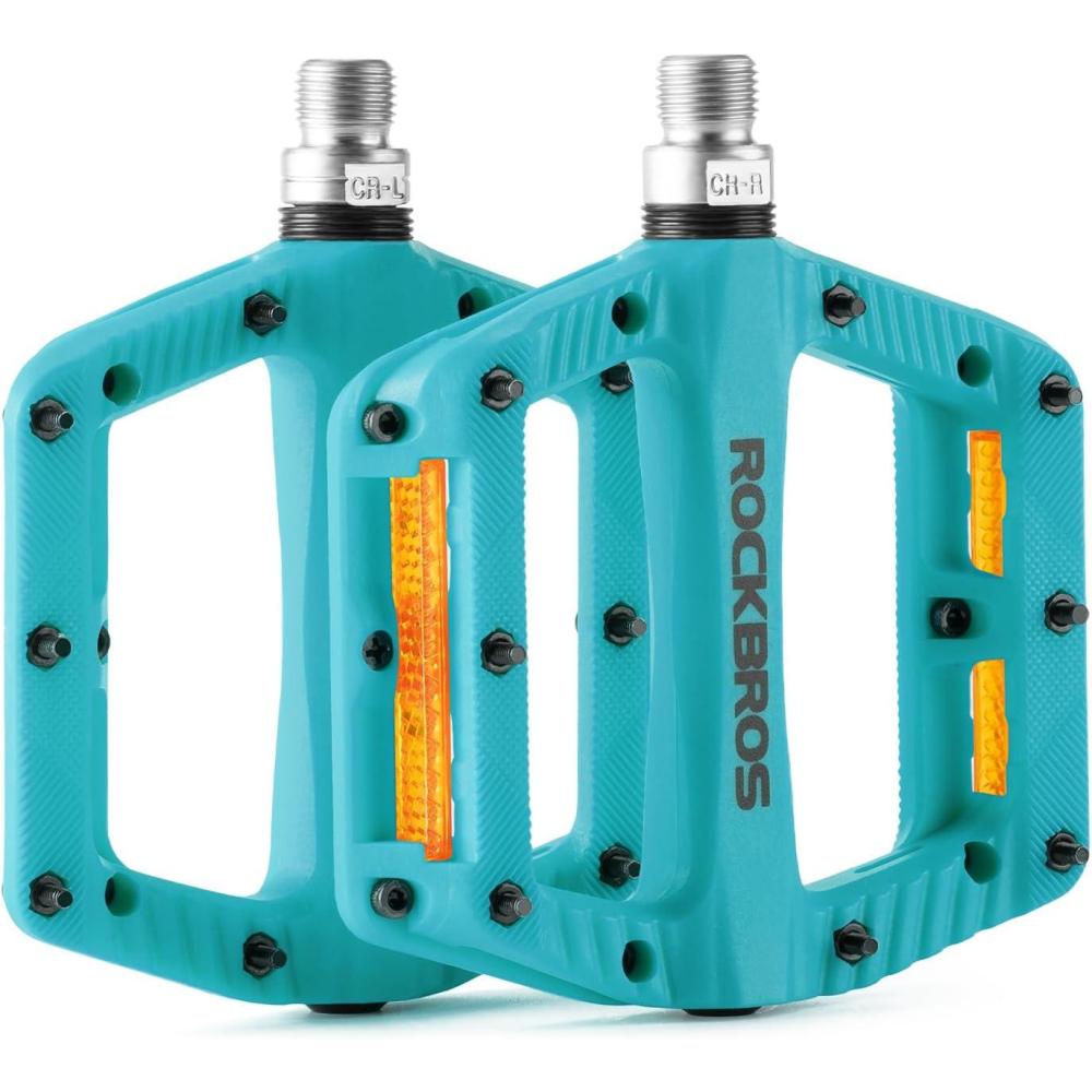 imageROCKBROS Mountain Bike Pedals Bicycle Nylon Pedals 916 Inch Sealed Bearing Lightweight Platform for Road Mountain BMX MTB Bikeblue