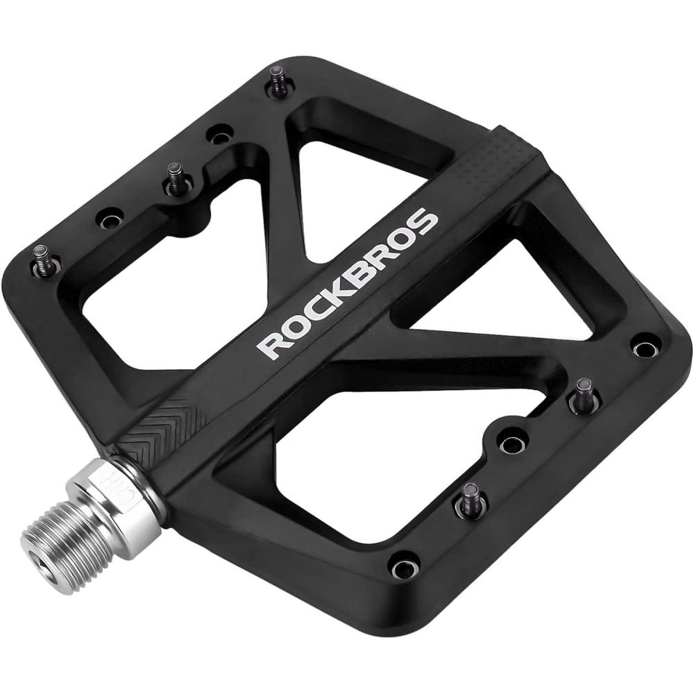imageROCKBROS Mountain Bike Pedals MTB Pedals Lightweight Nylon Composite Bicycle Flat Pedals 916 DU Bearing Bike Platform Pedals for BMX MTB Mountain Road BikeBlack