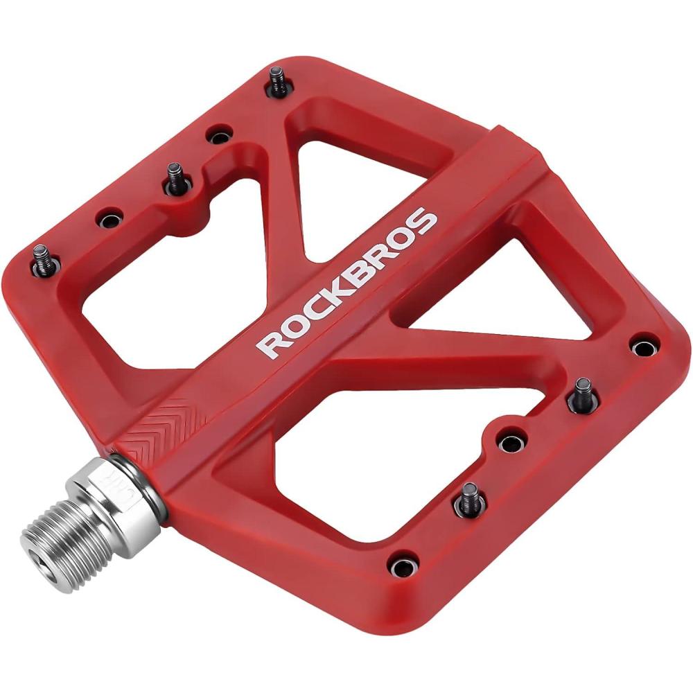imageROCKBROS Mountain Bike Pedals MTB Pedals Lightweight Nylon Composite Bicycle Flat Pedals 916 DU Bearing Bike Platform Pedals for BMX MTB Mountain Road BikeRed