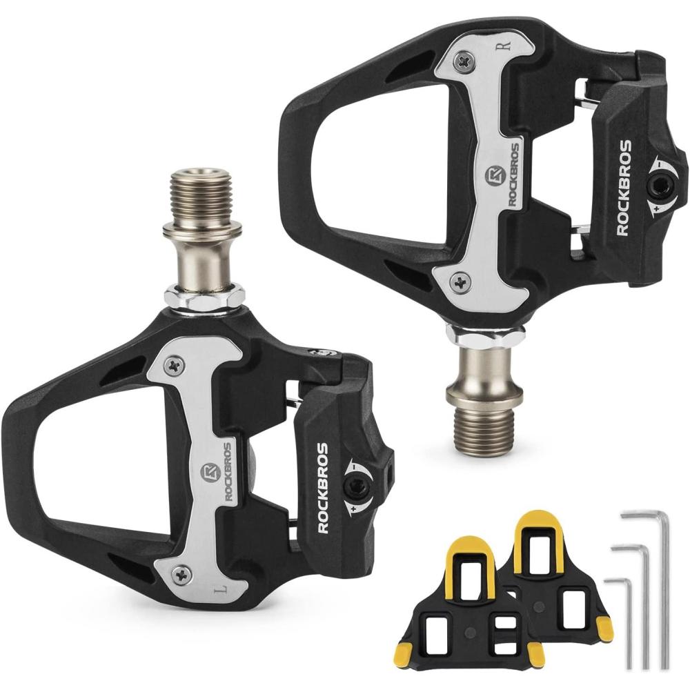 imageROCKBROS Road Bike Pedals Lightweight Clipless Bicycle Pedals with Cleats Set Compatible with SPDSL SystemBlacknylon body