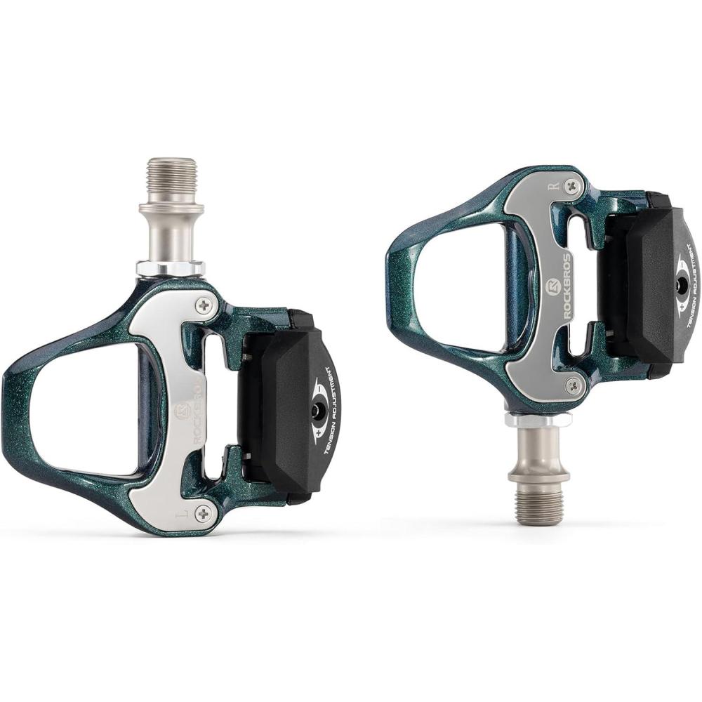 imageROCKBROS Road Bike Pedals Lightweight Clipless Bicycle Pedals with Cleats Set Compatible with SPDSL SystemGreenalloy body