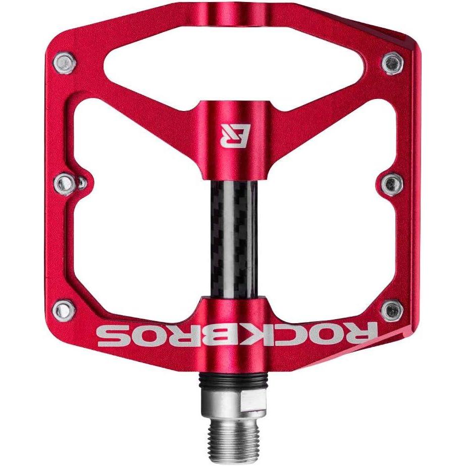imageRock BROS Mountain Bike Pedals Flat Bicycle Pedals 916 Lightweight Road Bike Pedals Carbon Fiber Sealed Bearing Flat Pedals for MTBRed