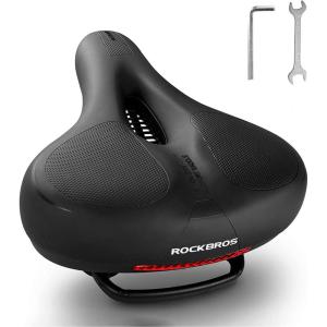 ROCKBROS Bike Seat Cushion for Men Women with Dual Shock Absorbing Ball Memory Foam – Ergonomic Bike Saddle, Handle for Easy Transport Soft Wide Waterproof Exercise Bicycle Seat for Peloton, Road Bike(Black)