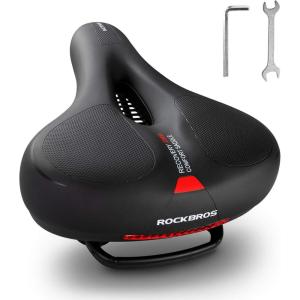 ROCKBROS Bike Seat Cushion for Men Women with Dual Shock Absorbing Ball Memory Foam – Ergonomic Bike Saddle, Handle for Easy Transport Soft Wide Waterproof Exercise Bicycle Seat for Peloton, Road Bike(Red)