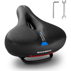 ROCKBROS Bike Seat Cushion for Men Women with Dual Shock Absorbing Ball Memory Foam – Ergonomic Bike Saddle, Handle for Easy Transport Soft Wide Waterproof Exercise Bicycle Seat for Peloton, Road Bike(Blue)