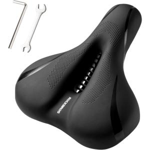 ROCKBROS Bike Seat for Men Women Comfort Wide Gel Bike Seat Replacement,Breathable Waterproof Padded Bicycle Saddle, Compatible with Cruiser/Mountain/Fat Bikes(Black(Foam))