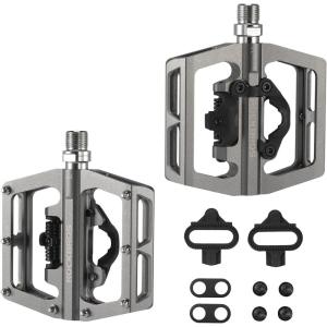 ROCKBROS MTB Mountain Bike Pedals Compatible with SPD Mountain Bike Dual Function Sealed Clipless Aluminum Bicycle Flat Platform 9/16″ Pedals with Cleats for Road, MTB, Mountain Bikes(Titanium)