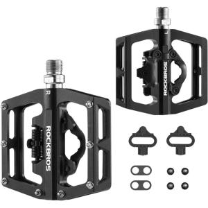 ROCKBROS MTB Mountain Bike Pedals Compatible with SPD Mountain Bike Dual Function Sealed Clipless Aluminum Bicycle Flat Platform 9/16″ Pedals with Cleats for Road, MTB, Mountain Bikes(black)