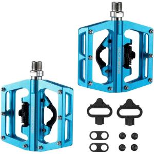 ROCKBROS MTB Mountain Bike Pedals Compatible with SPD Mountain Bike Dual Function Sealed Clipless Aluminum Bicycle Flat Platform 9/16″ Pedals with Cleats for Road, MTB, Mountain Bikes(Blue)