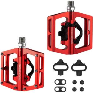 ROCKBROS MTB Mountain Bike Pedals Compatible with SPD Mountain Bike Dual Function Sealed Clipless Aluminum Bicycle Flat Platform 9/16″ Pedals with Cleats for Road, MTB, Mountain Bikes(Red)