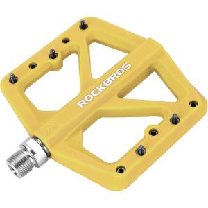 ROCKBROS Mountain Bike Pedals MTB Pedals Lightweight Nylon Composite Bicycle Flat Pedals 9/16″ DU Bearing Bike Platform Pedals for BMX MTB Mountain Road Bike(Yellow)
