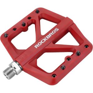 ROCKBROS Mountain Bike Pedals MTB Pedals Lightweight Nylon Composite Bicycle Flat Pedals 9/16″ DU Bearing Bike Platform Pedals for BMX MTB Mountain Road Bike(Red)