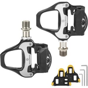 ROCKBROS Road Bike Pedals Lightweight Clipless Bicycle Pedals with Cleats Set Compatible with SPD-SL System(Black-alloy body)