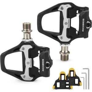 ROCKBROS Road Bike Pedals Lightweight Clipless Bicycle Pedals with Cleats Set Compatible with SPD-SL System(Black-nylon body)