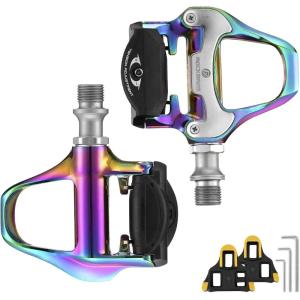 ROCKBROS Road Bike Pedals Lightweight Clipless Bicycle Pedals with Cleats Set Compatible with SPD-SL System(Colorful-alloy body)