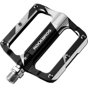 Rock BROS Mountain Bike Pedals Flat Bicycle MTB Pedals 9/16 Lightweight Road Bike Pedals Carbon Fiber Sealed Bearing Alloy Flat Pedals 1 Pair(Black)