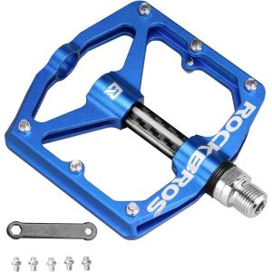 Rock BROS Mountain Bike Pedals Flat Bicycle Pedals 9/16 Lightweight Road Bike Pedals Carbon Fiber Sealed Bearing Flat Pedals for MTB(Blue)