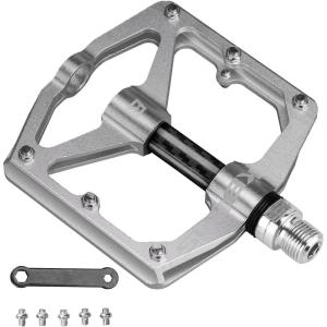 Rock BROS Mountain Bike Pedals Flat Bicycle Pedals 9/16 Lightweight Road Bike Pedals Carbon Fiber Sealed Bearing Flat Pedals for MTB(Silver)