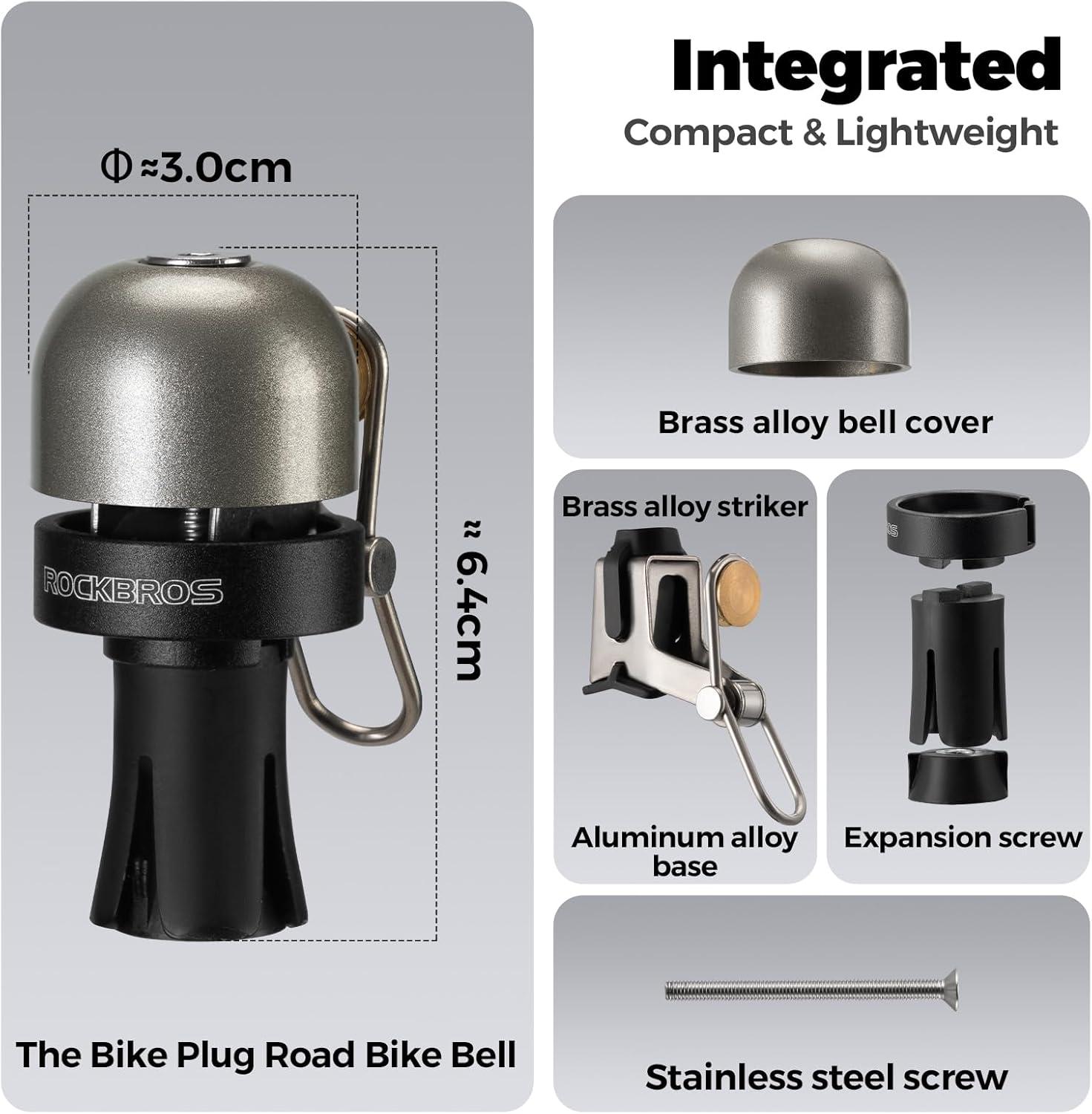 imageROCKBROS Bike Bell Bar End Bell for Road Bike Drop Bar 100 dB Loud Copper Alloy Bicycle Bell for Adult Bikes Fits 222mm087in Handlebar End Plug Left or Right MountingBlackSilver