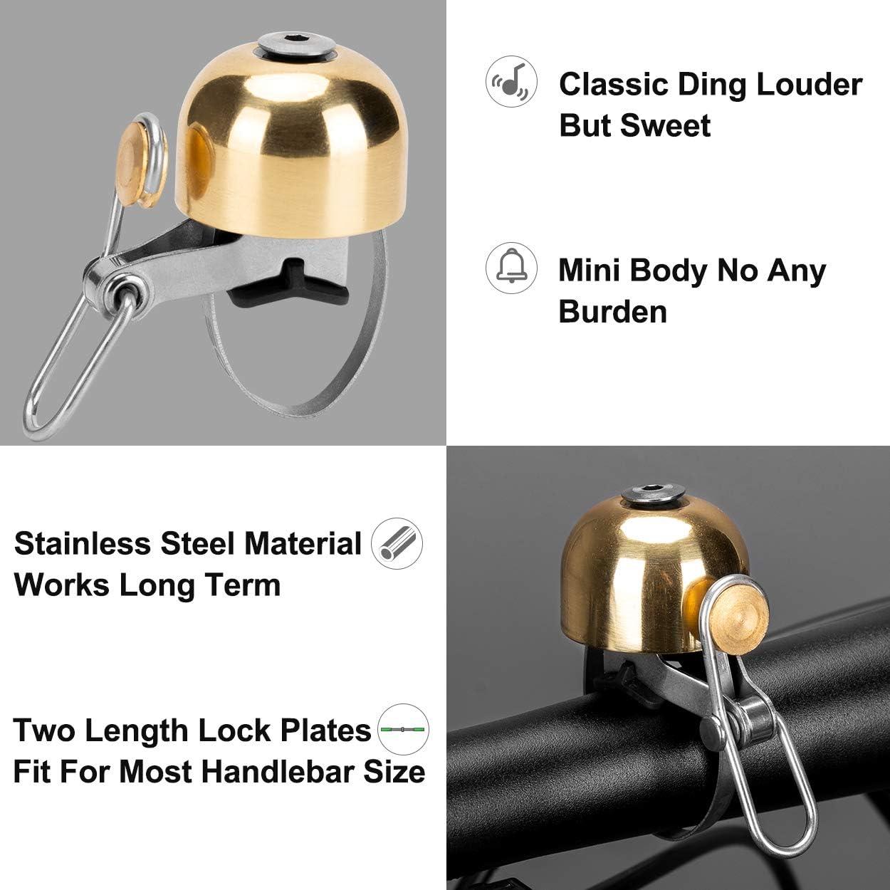 imageROCKBROS Bike Bell Classic Bicycle Bell for Bike Ring Bell with Loud Sound Bells for Road Mountain Bike Handlebars AdultsGolden