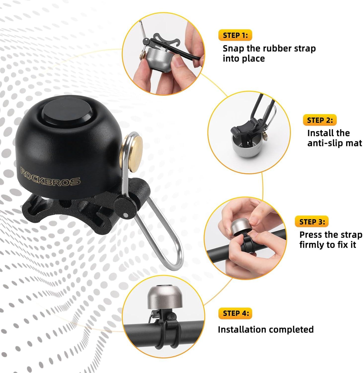 imageROCKBROS Bike Bell Classic Bicycle BellLoud Sound 100dB Bike Bells for Adults Kids Fit for 087134in Bicycle HandlebarsRoad Mountain Bike AccessoriesBlack