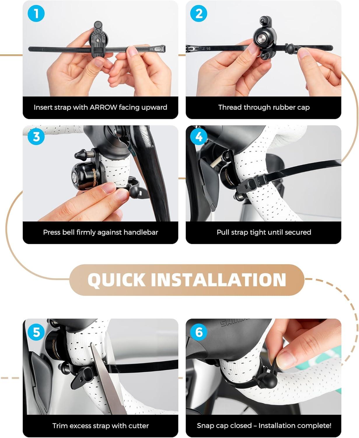 imageROCKBROS Bike Bell for Adults 180 Degrees Adjustable DualHammer Bicycle Bell Loud Brass Ring Universal StrapOn Mount for RoadMountainEBikes Mini amp Stylish DesignBlackBlack