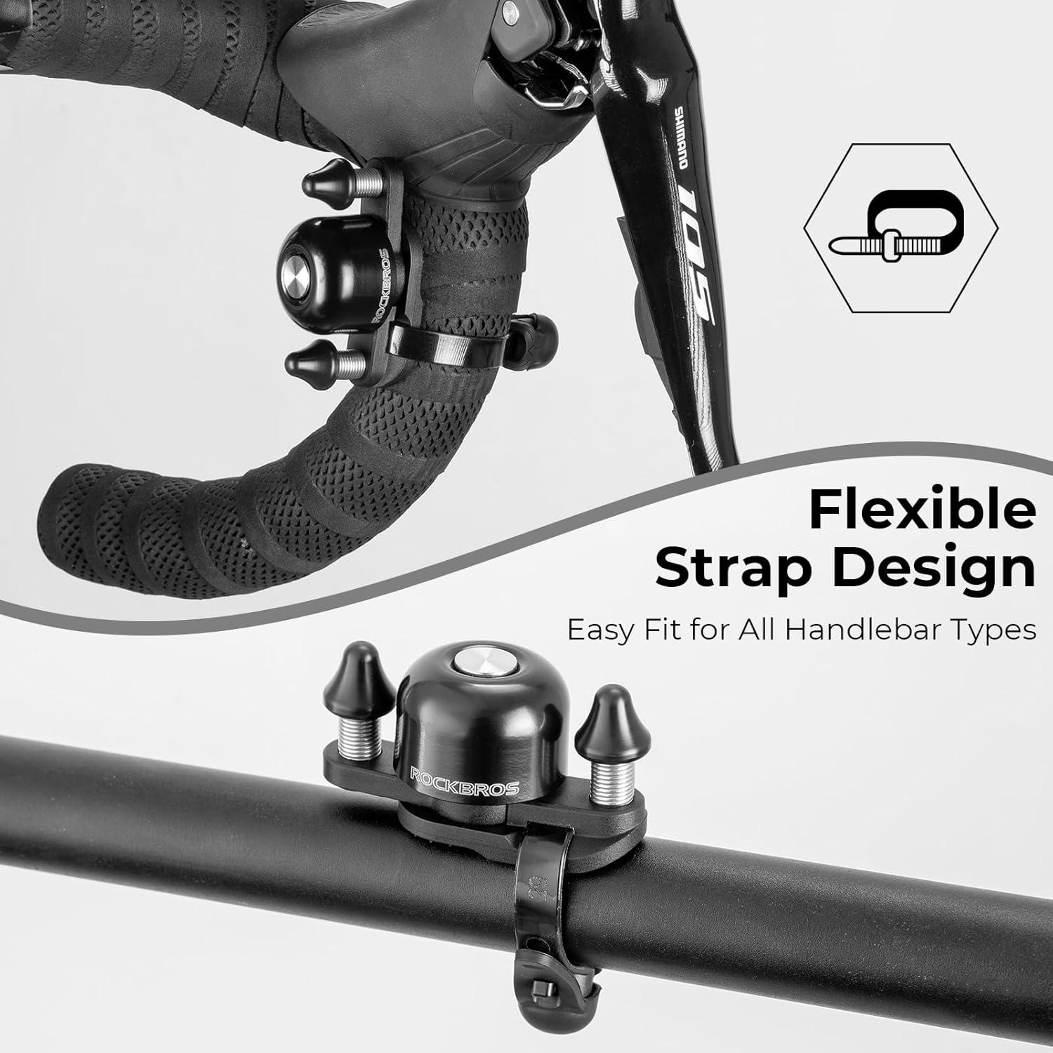 imageROCKBROS Bike Bell for Adults 180 Degrees Adjustable DualHammer Bicycle Bell Loud Brass Ring Universal StrapOn Mount for RoadMountainEBikes Mini amp Stylish DesignGoldenGolden