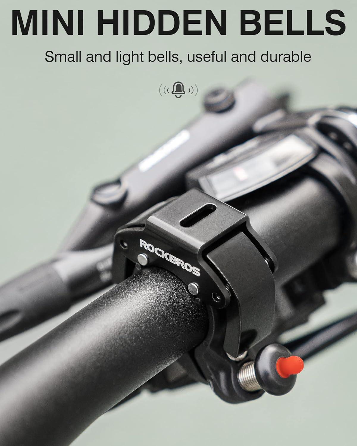 imageROCKBROS Bike Bells Hidden MTB Bells Bicycle Bells for 222mm Handlebars More Than 100dB Clear amp Long Sound Ringer Mountain Bike Scooter Youth BikeBlack2 Pack