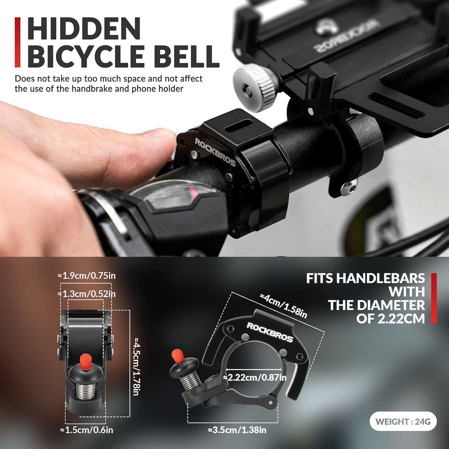 imageROCKBROS Bike Bells Hidden MTB Bells Bicycle Bells for 222mm Handlebars More Than 100dB Clear amp Long Sound Ringer Mountain Bike Scooter Youth BikeBlack