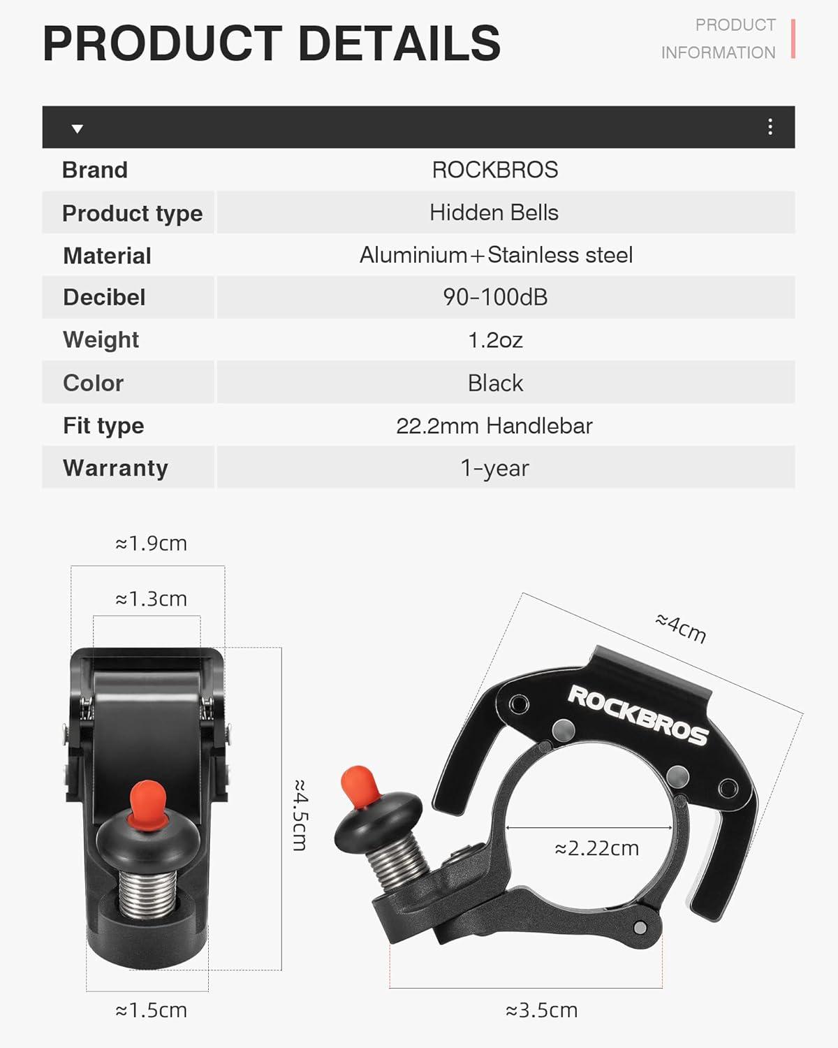 imageROCKBROS Bike Bells Hidden MTB Bells Bicycle Bells for 222mm Handlebars More Than 100dB Clear amp Long Sound Ringer Mountain Bike Scooter Youth BikeBlack