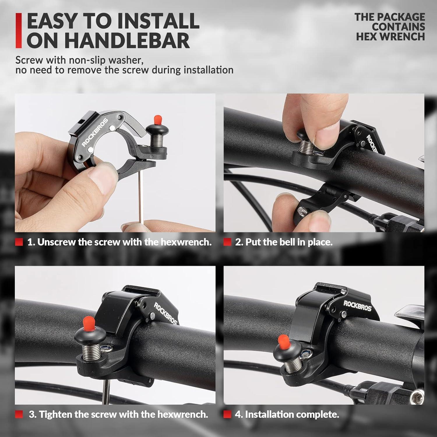 imageROCKBROS Bike Bells Hidden MTB Bells Bicycle Bells for 222mm Handlebars More Than 100dB Clear amp Long Sound Ringer Mountain Bike Scooter Youth BikeBlack