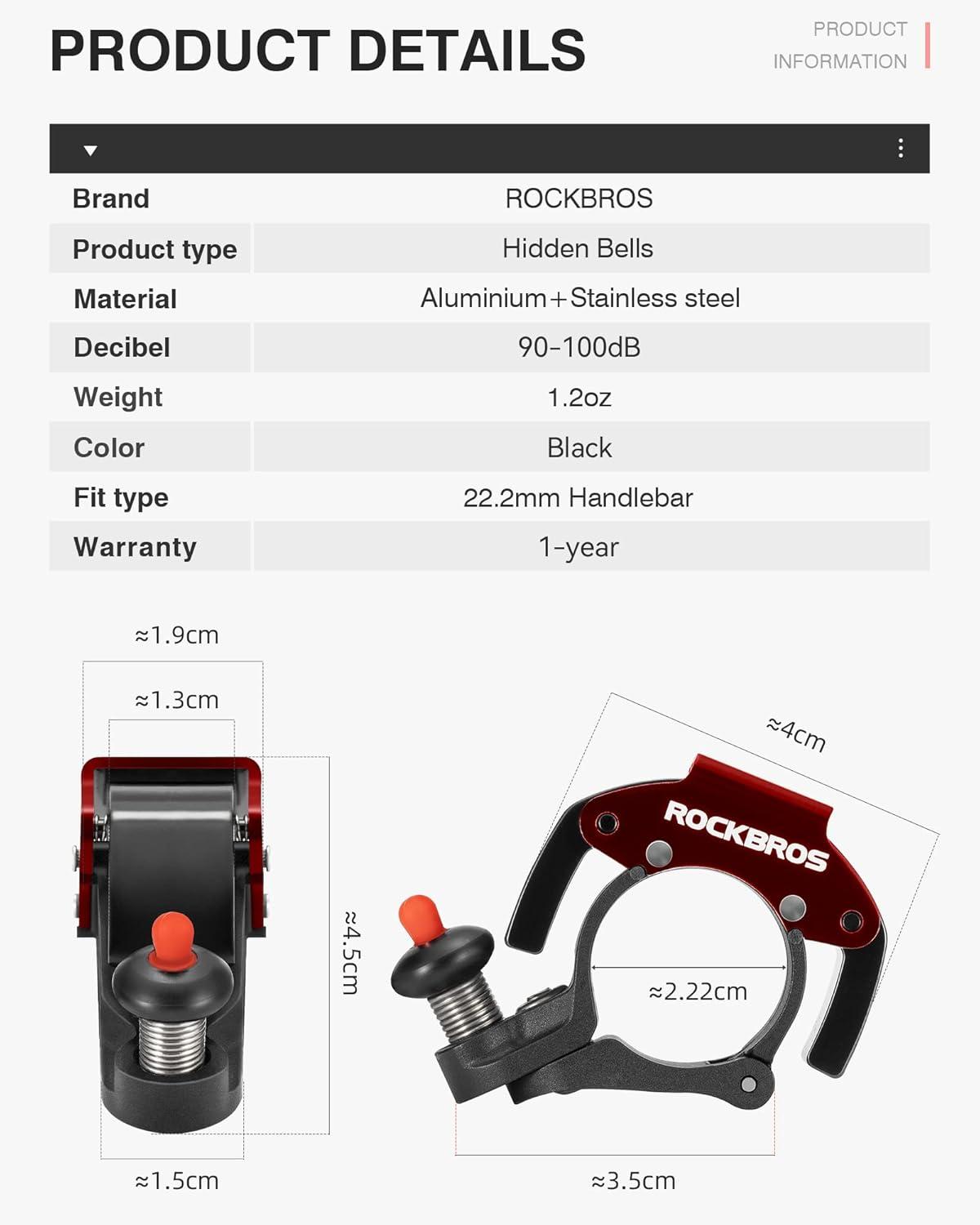 imageROCKBROS Bike Bells Hidden MTB Bells Bicycle Bells for 222mm Handlebars More Than 100dB Clear amp Long Sound Ringer Mountain Bike Scooter Youth BikeRedcolor2 Pack
