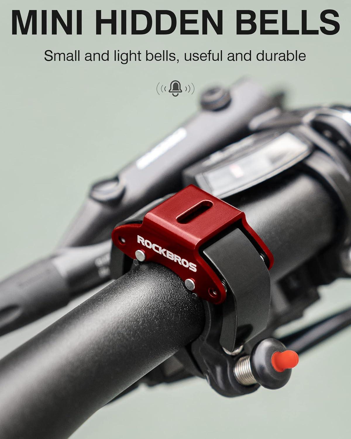imageROCKBROS Bike Bells Hidden MTB Bells Bicycle Bells for 222mm Handlebars More Than 100dB Clear amp Long Sound Ringer Mountain Bike Scooter Youth BikeRed1