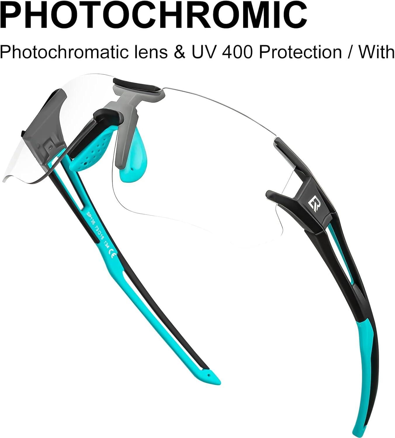 imageROCKBROS Cycling Sunglasses Photochromic Bike Glasses for Men Women Sports Goggles UV ProtectionBlack Green
