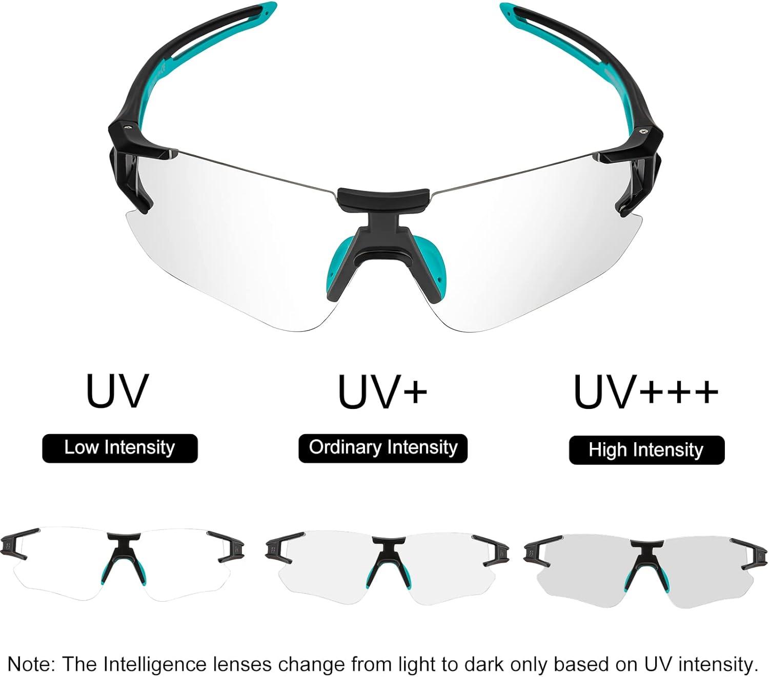 imageROCKBROS Cycling Sunglasses Photochromic Bike Glasses for Men Women Sports Goggles UV ProtectionBlack Green