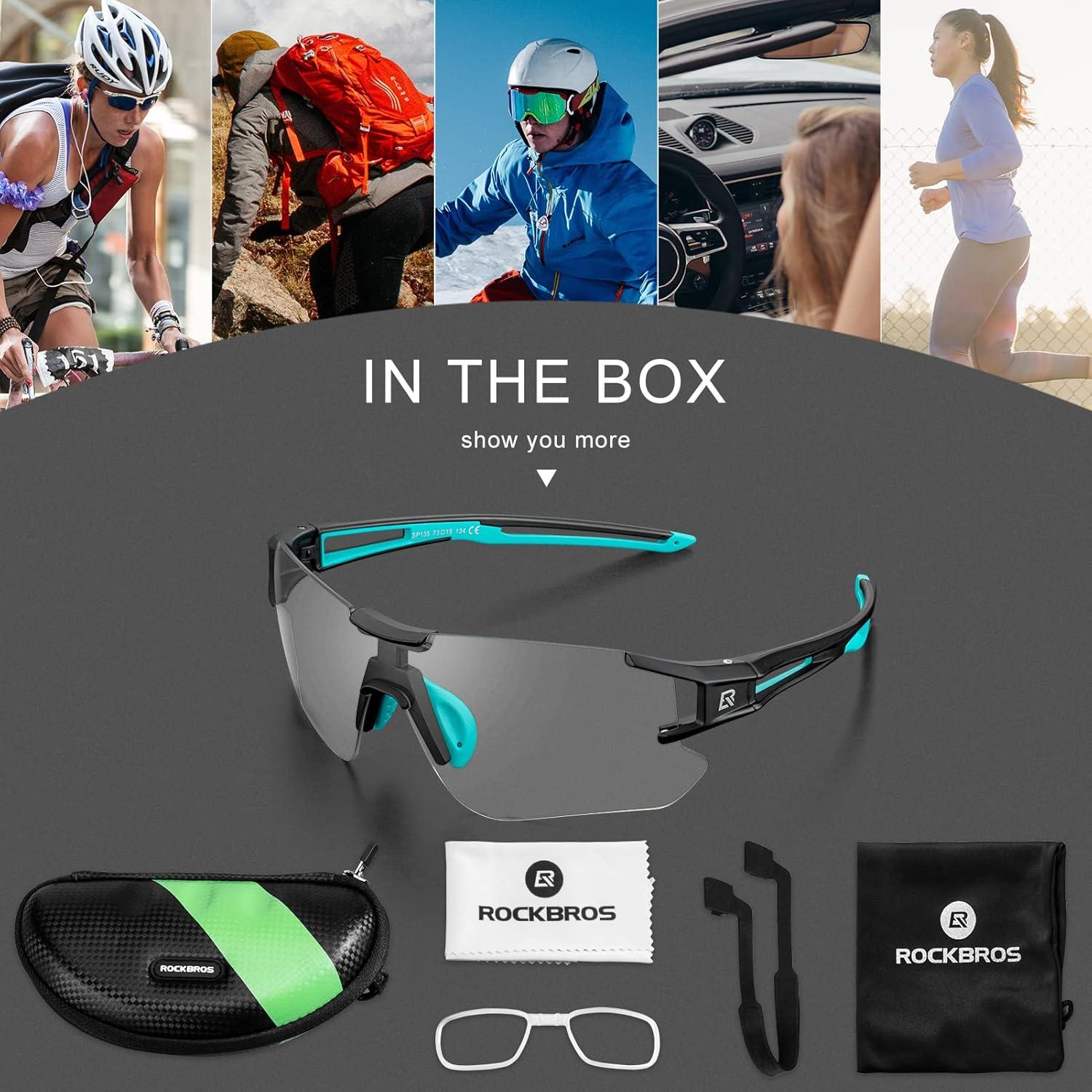 imageROCKBROS Cycling Sunglasses Photochromic Bike Glasses for Men Women Sports Goggles UV ProtectionBlack Green