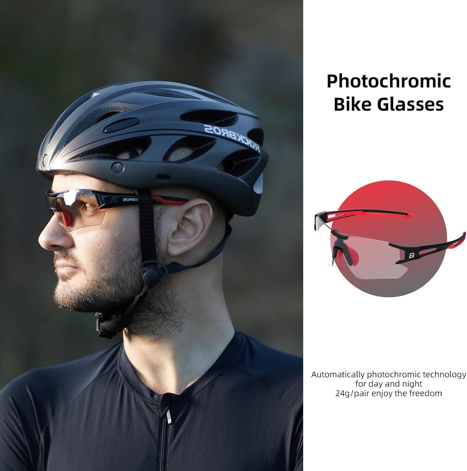 imageROCKBROS Cycling Sunglasses Photochromic Bike Glasses for Men Women Sports Goggles UV ProtectionBlack Red