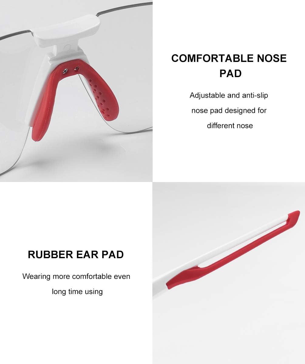 imageROCKBROS Cycling Sunglasses Photochromic Bike Glasses for Men Women Sports Goggles UV ProtectionWhite Red