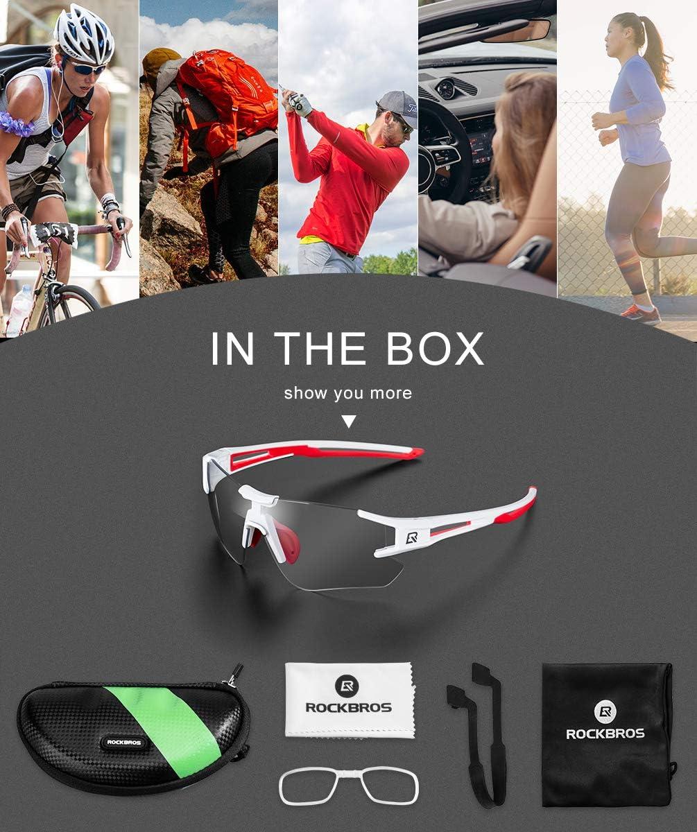 imageROCKBROS Cycling Sunglasses Photochromic Bike Glasses for Men Women Sports Goggles UV ProtectionWhite Red