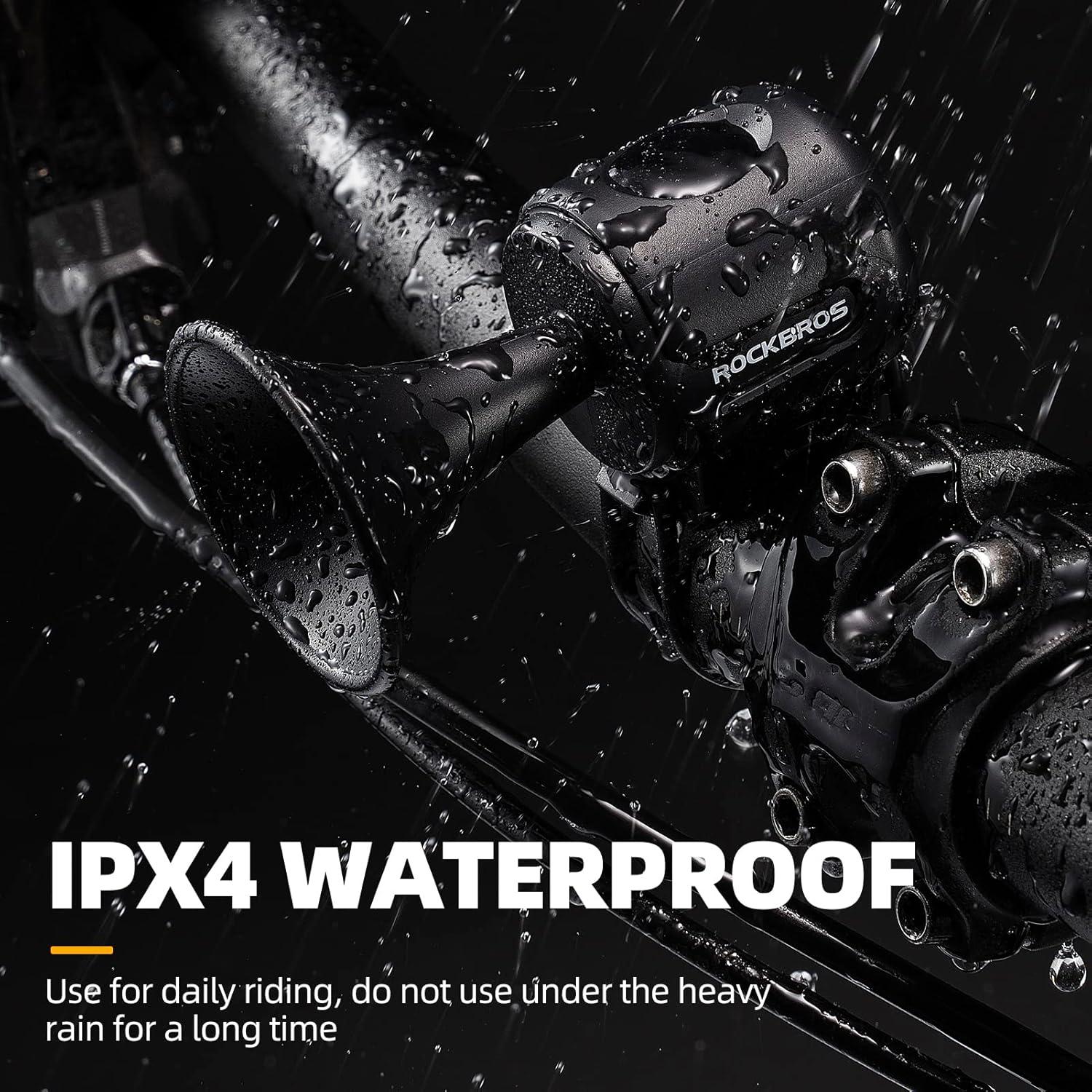 imageROCKBROS Electric Bike Horn 120dB Adults Kids Bike Horn Alarm IPX4 Waterproof Electronic Bicycle Horns for Handlebars Ebike Scooter HornBlack