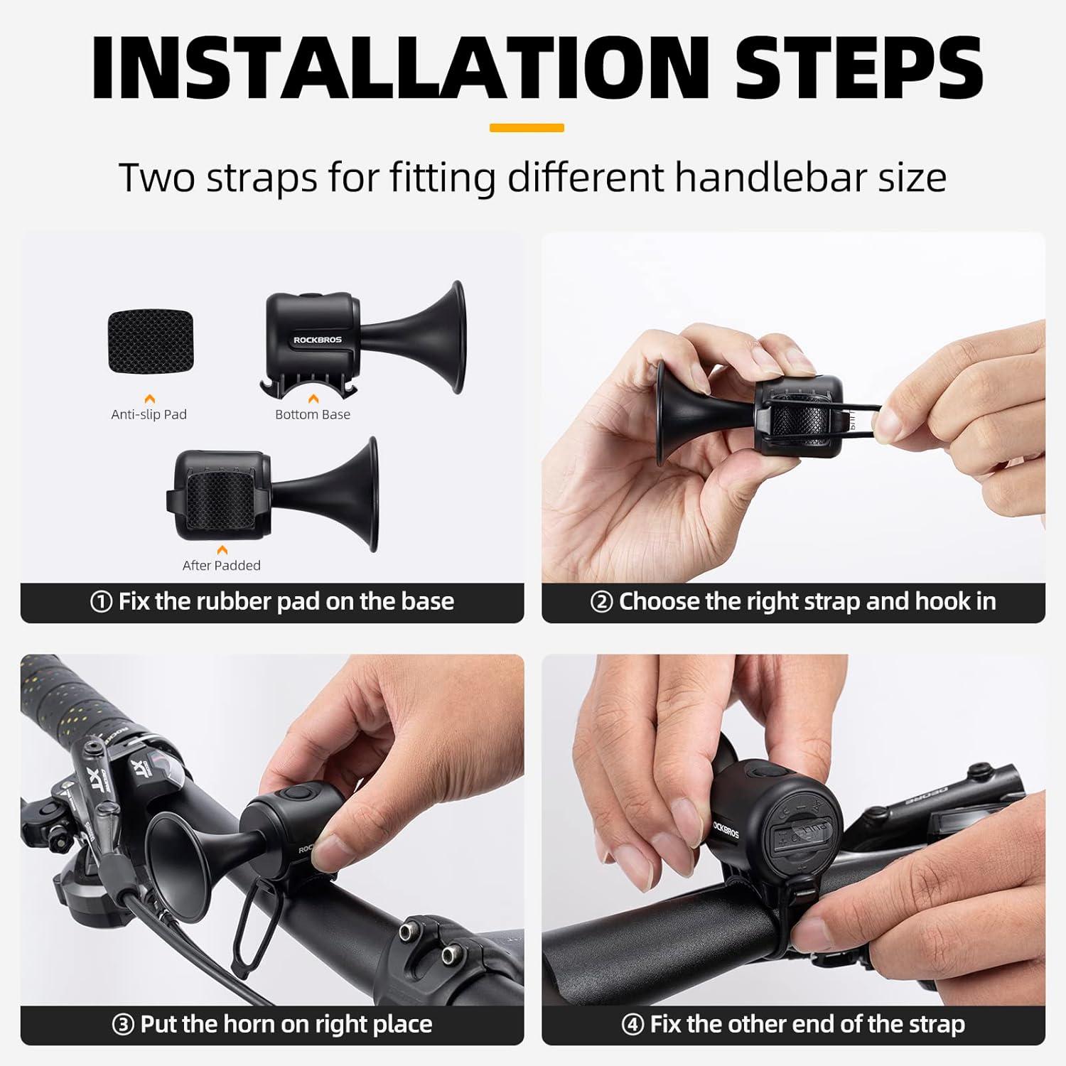 imageROCKBROS Electric Bike Horn 120dB Adults Kids Bike Horn Alarm IPX4 Waterproof Electronic Bicycle Horns for Handlebars Ebike Scooter HornBlack