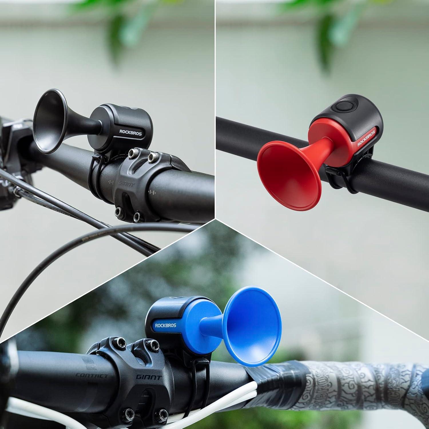 imageROCKBROS Electric Bike Horn 120dB Adults Kids Bike Horn Alarm IPX4 Waterproof Electronic Bicycle Horns for Handlebars Ebike Scooter HornBlue